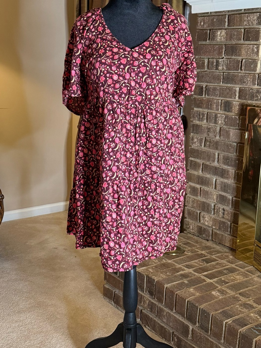 Old Navy 2X Burgundy Floral Flutter Sleeve Dress